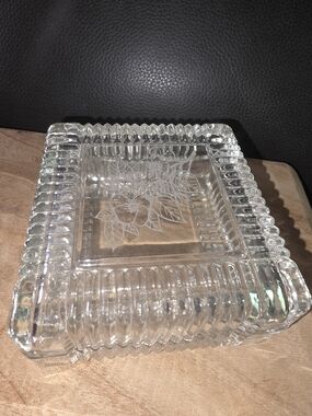 Clear Etched Glass Trinket Dish